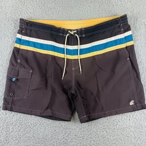 Caribbean Joe Mens XXL Swim Trunks Black Striped Cargo Pocket Mesh Lined Shorts